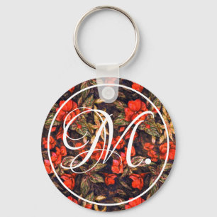 Antiek Rode Balsam-bloemen en -monogram Sleutelhanger