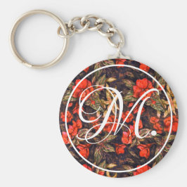 Antiek Rode Balsam-bloemen en -monogram Sleutelhanger