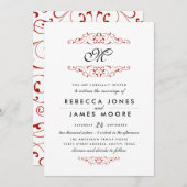 Antiek Rode Bloei Monogram Huwelijksuitnodiging Kaart (Voorkant / Achterkant)