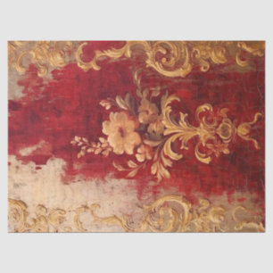 Antiek rode bordeauxrode en faux gouden floral orn tissuepapier