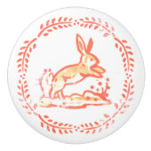 Antiek Rode Coral Bunny Rabbit Rustic Keramische Knop (Voorkant)