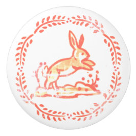 Antiek Rode Coral Bunny Rabbit  Rustic Keramische Knop