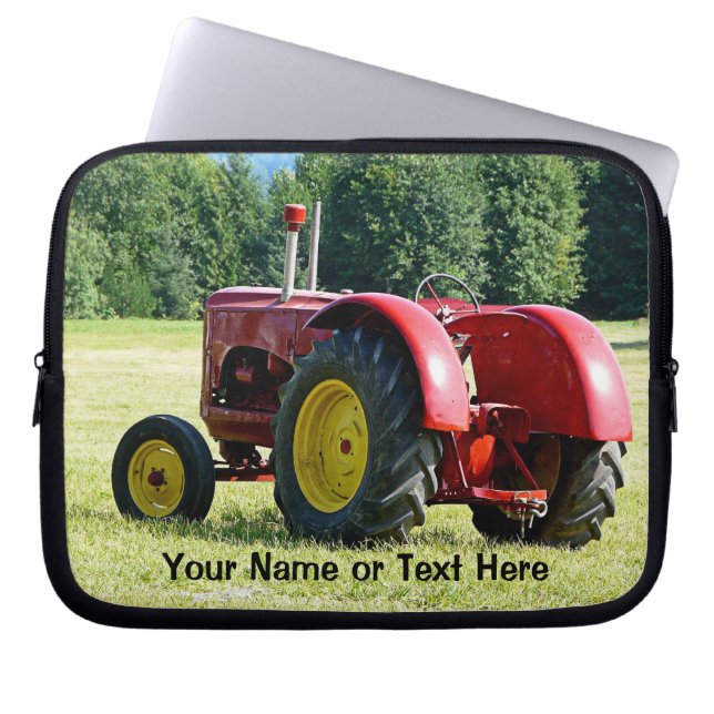 Antiek rode en gele trekker in het veld laptop sleeve (Voorkant)