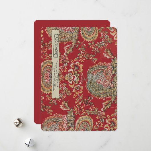 Antiek rode Franse stof van Villefranche Feestdagenkaart (Voorkant / Achterkant in situ)