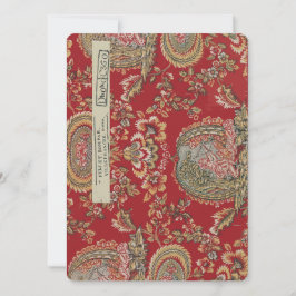 Antiek rode Franse stof van Villefranche Feestdagenkaart