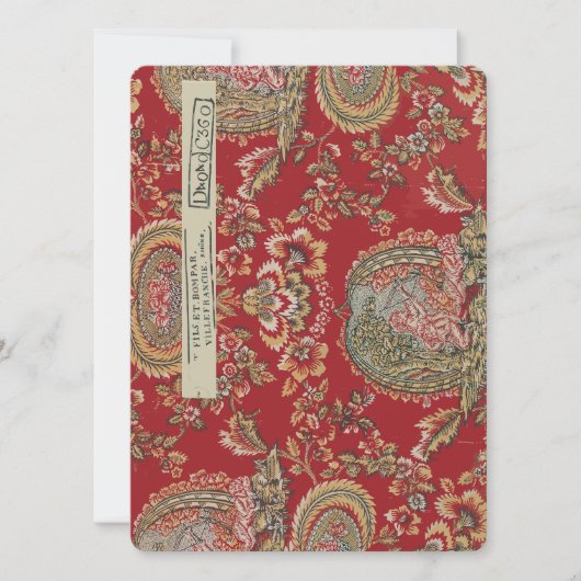 Antiek rode Franse stof van Villefranche Feestdagenkaart (Voorkant)