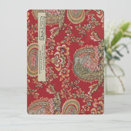 Antiek rode Franse stof van Villefranche Feestdagenkaart (Staand voorkant)