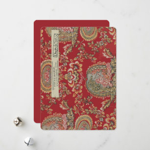 Antiek rode Franse stof van Villefranche Feestdagenkaart