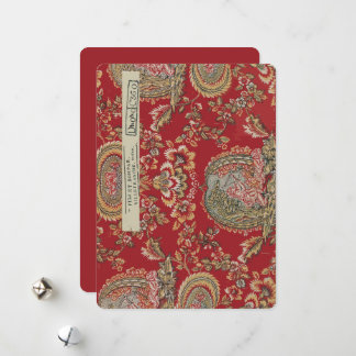 Antiek rode Franse stof van Villefranche Feestdagenkaart