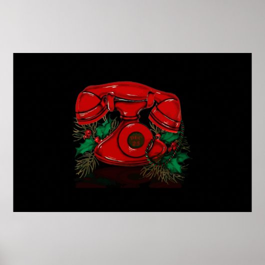 Antiek rode kerst telefoon cadeau poster (Voorkant)