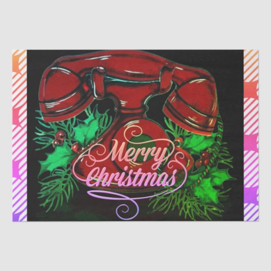 Antiek rode kerst telefoon cadeau tissuepapier (Voorkant)