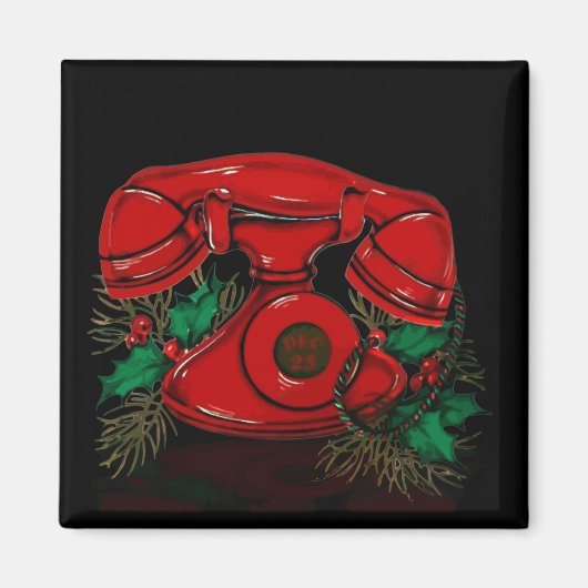 Antiek rode kerst telefoon magneet (Voorkant)