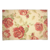 Antiek rode roos bloemig kussensloop (Voorkant-Rechts)