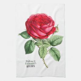 Antiek rode roze - Uw keuze voor tekst Theedoek
