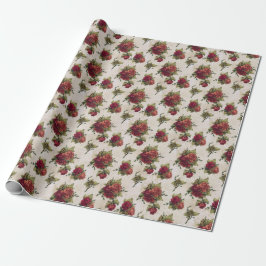 Antiek rode rozenbehangpapier cadeaupapier
