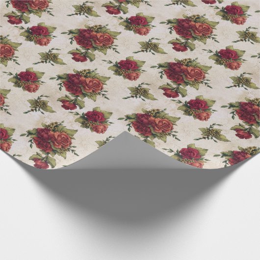 Antiek rode rozenbehangpapier cadeaupapier (Hoek)
