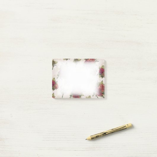 Antiek rode rozenbehangpapier post-it® notes (Op bureau)