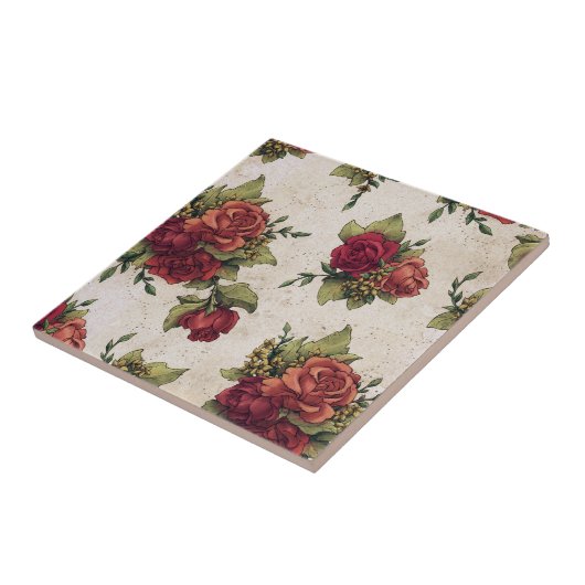 Antiek rode rozenbehangpapier tegeltje (Zijkant)