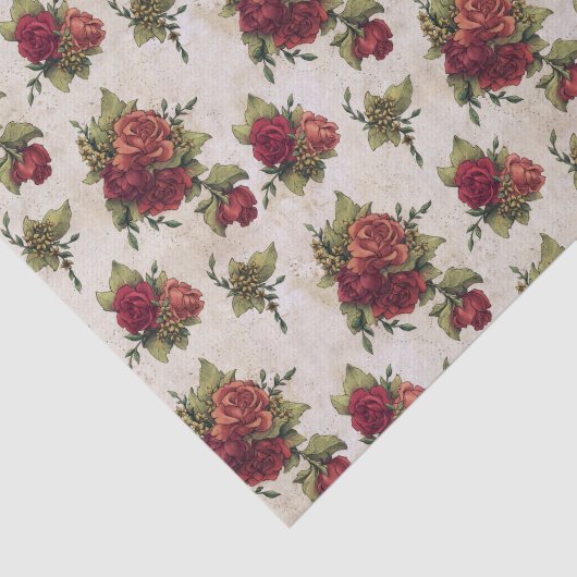 Antiek rode rozenbehangpapier tissuepapier (Detail)