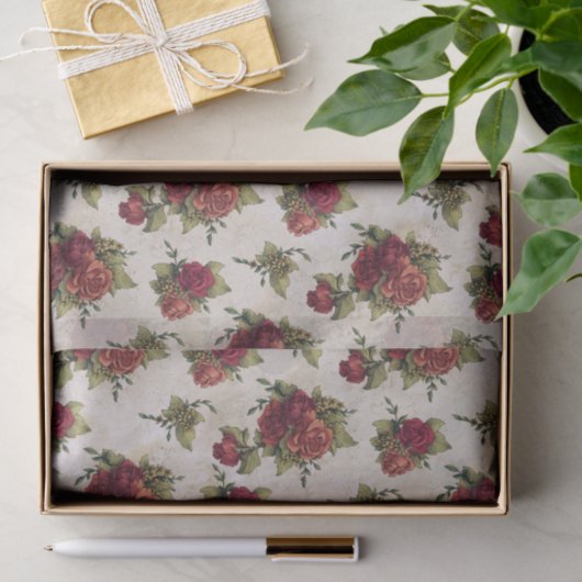 Antiek rode rozenbehangpapier tissuepapier (Geschenk)