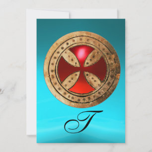 ANTIEK RODE RUBY CROSS BLUE BLACK DAMASKMONOGRAM KAART