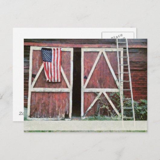Antiek rode scheurdeuren met een vlag en een oude  briefkaart (Voorkant / Achterkant)