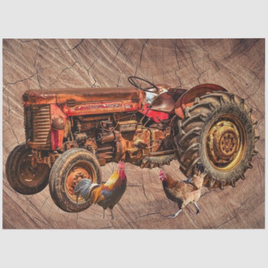 Antiek rode tractor haan tissuepapier (Voorkant)