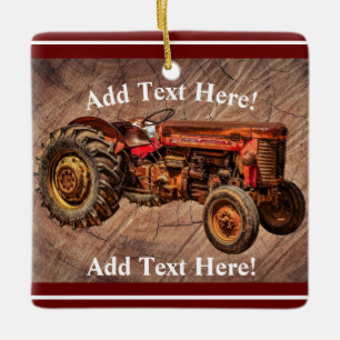 Antiek Rode Tractor Keramische Versiering Keramisch Ornament