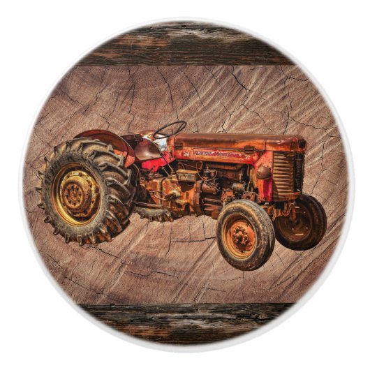 Antiek rode tractorkeramische knop (Voorkant)