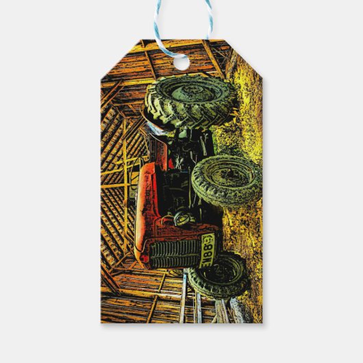 Antiek rode trekker bijtende schuur cadeaulabel (Voorkant)