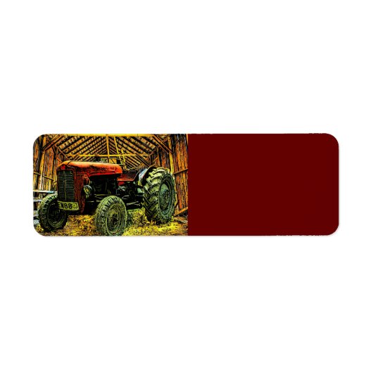 Antiek rode trekker bijtende schuur etiket (Voorkant)