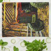 Antiek rode trekker bijtende schuur theedoek (Gevouwen)