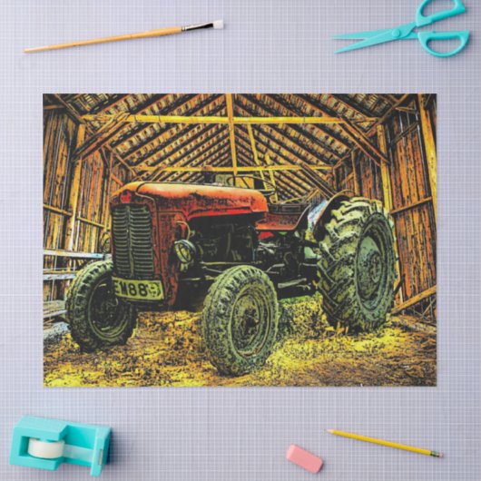 Antiek rode trekker bijtende schuur tissuepapier (Craft)