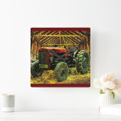 Antiek rode trekker bijtende schuur vierkante klok (Huis)