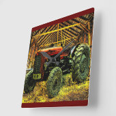 Antiek rode trekker bijtende schuur vierkante klok (Hoek)