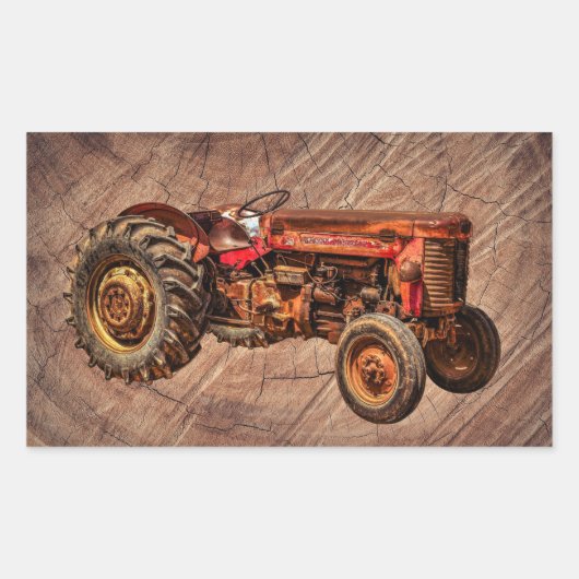Antiek rode trekker rechthoekige sticker (Voorkant)