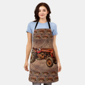 Antiek rode trekker schort (Gedragen)