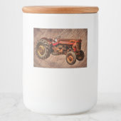 Antiek rode trekker voedselcontainer etiket (Voorkant)