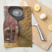 Antiek Rode Vrachtwagen Boerderij Veldzonsondergan Theedoek (Quarter Fold)