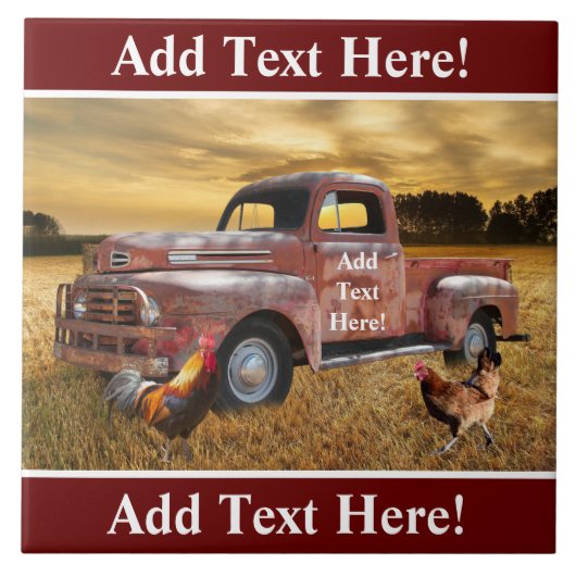 Antiek Rode Vrachtwagen Haan Boerderij Veld Zonson Tegeltje (Voorkant)