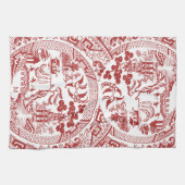 Antiek Rode Wilg China Patroon  Monogram Theedoek (Horizontaal)