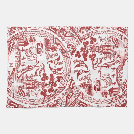 Antiek Rode Wilg China Patroon  Monogram Theedoek