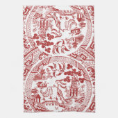 Antiek Rode Wilg China Patroon  Monogram Theedoek (Verticaal)