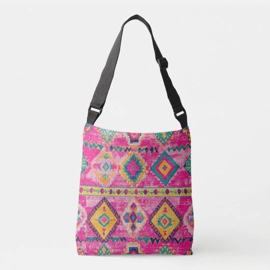 Antiek Roestig Roze Goud Oosters Turks Kilim tapij Crossbody Tas (Voorkant)