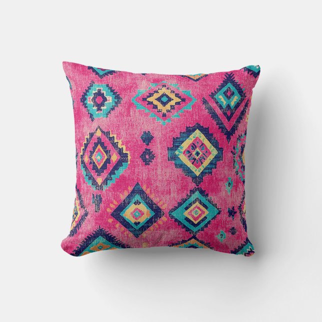 Antiek Roestig Roze Oosters Turks Kilim tapijt Kussen (Voorkant)