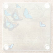 Antiek Roestvast ontbindmiddel N Blauwe Butterflie Glazen Onderzetter (Achterkant)