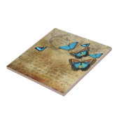 Antiek Roestvast ontbindmiddel N Blauwe Butterflie Tegeltje (Zijkant)