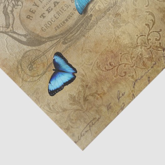 Antiek Roestvast ontbindmiddel N Blauwe Butterflie Tissuepapier (Detail)