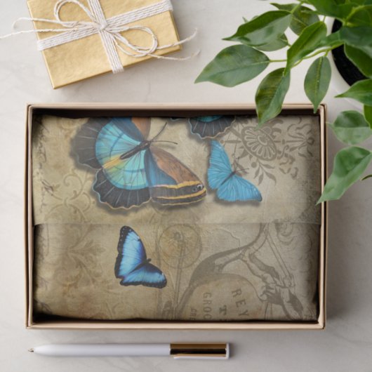 Antiek Roestvast ontbindmiddel N Blauwe Butterflie Tissuepapier (Geschenk)