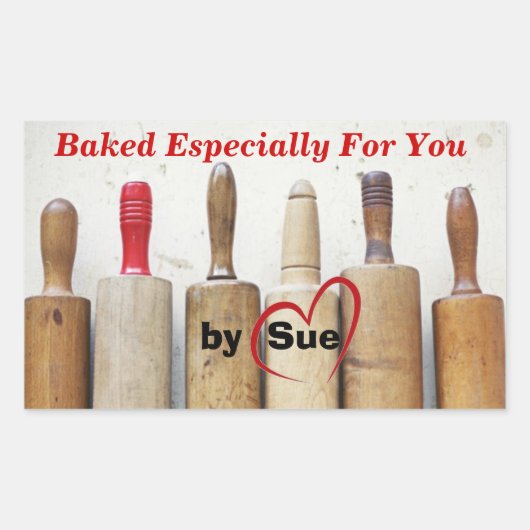 Antiek Rolling Pins "Baked by YOU" Behandellabels Rechthoekige Sticker (Voorkant)